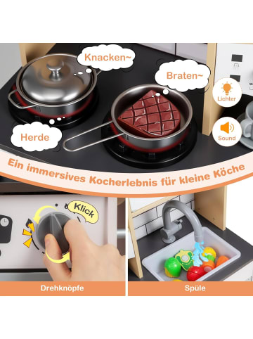 COSTWAY Spielküche Holz mit 10 tlg. Zubehör ab 3 Jahren in Grau