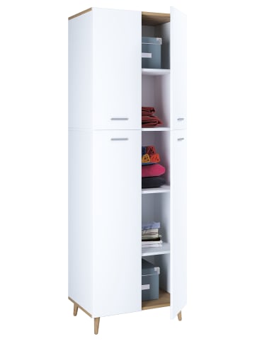 VCM Holz Dielenschrank Mehrzweckschrank Schrank Landos in Weiß / Honig-Eiche