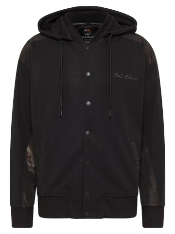 Carlo Colucci Kapuzenjacke Oversize Druckknöpfe Rückenprint in Schwarz