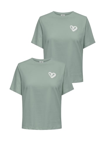JACQUELINE de YONG 2er-Pack T-Shirt mit Schriftzug Legere-Optik in Grün