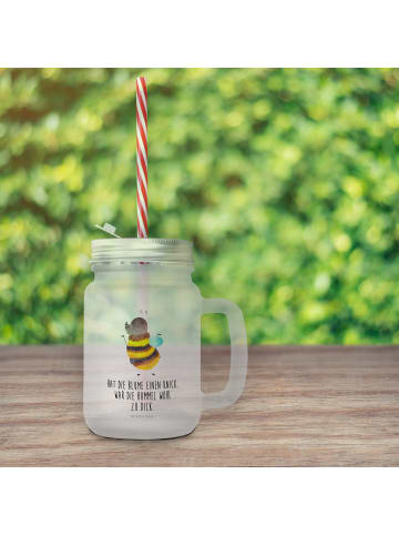 Mr. & Mrs. Panda Trinkglas Mason Jar Hummel flauschig mit Spruch in Transparent