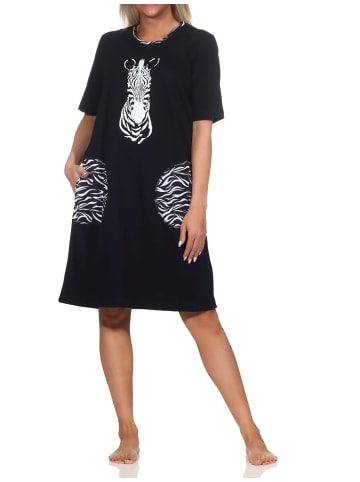 NORMANN Kurzarm Nachthemd Tiermotiv Übergrössen - 85490 in schwarz