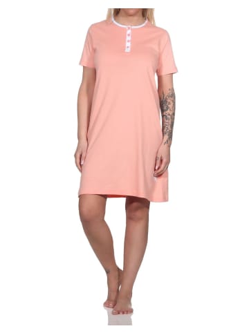 NORMANN kurzarm Nachthemd Flamingo und Knopfleiste am Hals - 79320 in apricot