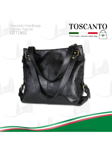 Toscanto Leder Schultertasche, Henkeltasche, Shopper Toscanto Tasche schwarz ca. 40cm