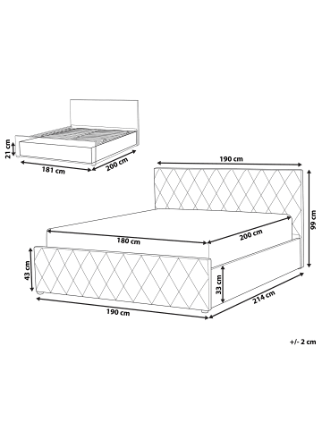 Beliani Doppelbett ROCHEFORT in Grau - (W) 190 x (H) 99 x (L) 214 cm