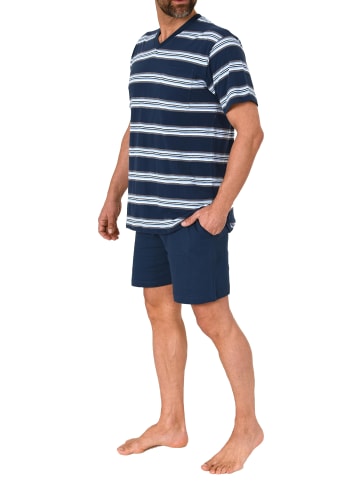 NORMANN Kurzarm Schlafanzug Shorty Pyjama Streifen - 78335 in marine