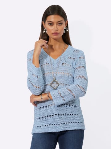 creation L Pullover in hellblau-ecru-meliert