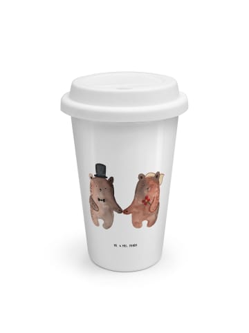 Mr. & Mrs. Panda Mehrwegbecher Bär Heirat ohne Spruch in Weiß