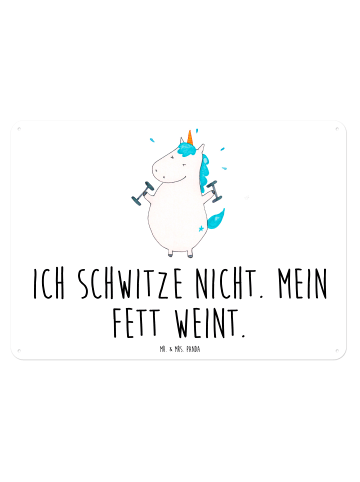 Mr. & Mrs. Panda Wandbild Einhorn Fitness mit Spruch in Weiß