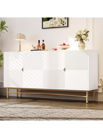 ABRIHOME Sideboard in Weiß mit 4 Türen goldenen Griffen 160x40x82 cm