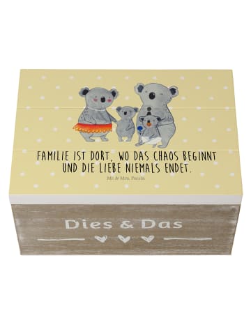 Mr. & Mrs. Panda Holzkiste Koala Familie mit Spruch in Gelb Pastell