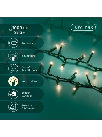 LUMINEO Lichterkette Soft Glow COMPACT TWINKLE 1000 LED 22,5 m, grünes Kabel warm weiß