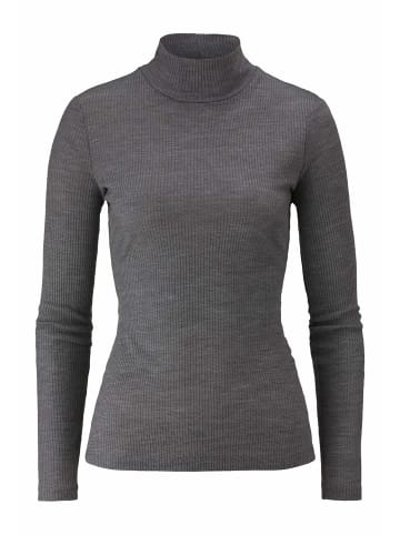 Hessnatur Hessnatur Mock-Neck Longsleeve WARM TOUCH aus Bio-Schurwolle und TENCEL™ Lyocell in grau