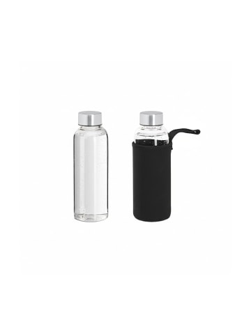 relaxdays 2 x Glas-Trinkflasche Transparent/ Schwarz - 360 ml
