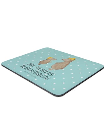 Mr. & Mrs. Panda Mauspad Bären mit Hut mit Spruch in Türkis Pastell