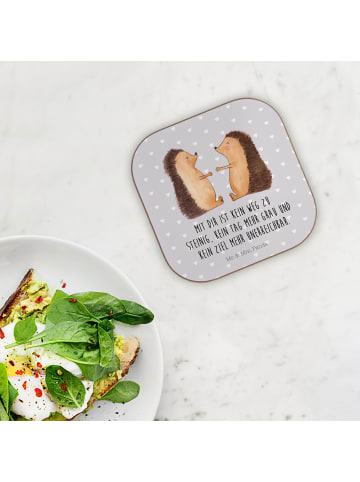 Mr. & Mrs. Panda Bierdeckel Igel Liebe mit Spruch in Grau Pastell
