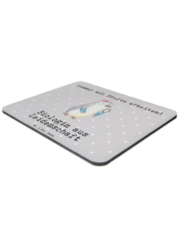 Mr. & Mrs. Panda Mousepad Biologin Leidenschaft mit Spruch in Grau Pastell