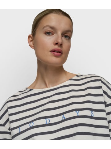 10Days Gestreiftes Oberteil mit U-Boot-Ausschnitt in Ecru/Steel Blue