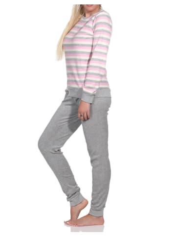 NORMANN Frottee Schlafanzug langarm Bündchen Streifen - 82812 in rosa