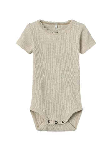 name it Kurzarmbody mit Spitzenbordüre in peyote melange