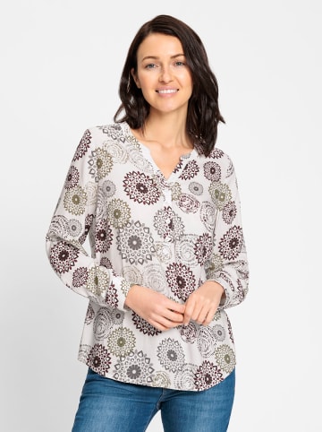 WITT WEIDEN Langarm-Bluse in ecru-burgund-bedruckt
