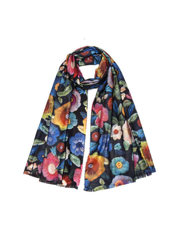 Faera Schal Blumenprint Kurze Fransen Weicher Fall in Schwarz
