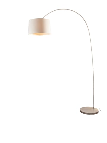 SalesFever Bogenlampe 205 cm dimmbar mit Marmorfuß und mattem Stoff-Lampenschirm in Weiß