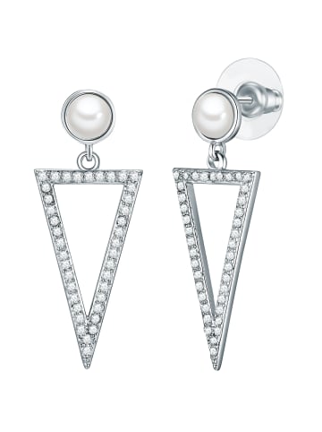 Lulu & Jane Perlen-Ohrstecker aus Messing mit Zirkonia und Muschelkernperle in silber