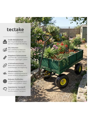 tectake Handwagen max. 350kg, Kippfunktion mit klappbaren Seitenwänden