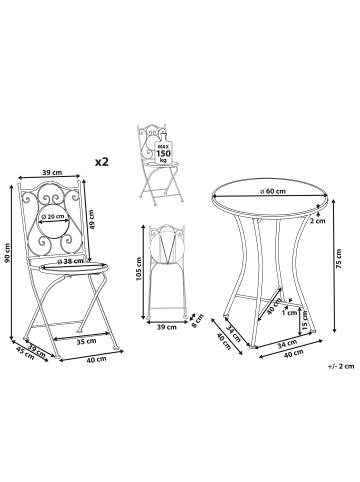 Beliani 3-tlg Bistro Set CORIANO in Schwarz/Blau