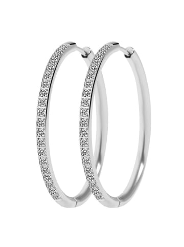 Adeliás Damen Ohrringe – Klappcreole aus Edelstahl mit Strass Steinchen in silber