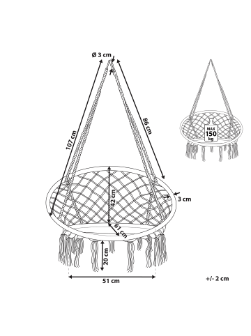 Beliani Hängesessel GABELLA in Weiß - (W) 61 x (H) 107 x (L) 61 cm