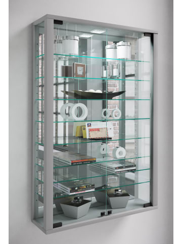 VCM  Wandvitrine Glasvitrine Vitrosa Spiegel in Silber