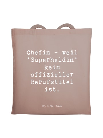 Mr. & Mrs. Panda Strandtasche Spruch Chefin Superheldin mit Spruch in Braun Pastell