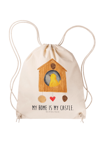 Mr. & Mrs. Panda Baumwoll-Rucksack Vogel Haus mit Spruch in Creme