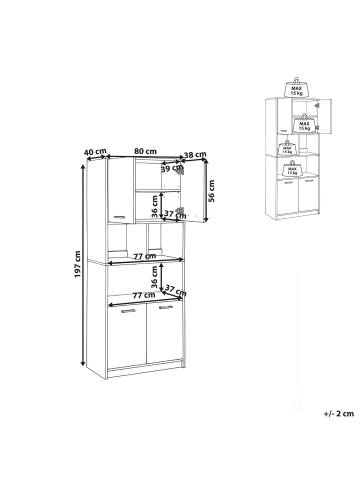 Beliani Bücherregal ZEHNA in Braun/Weiß - (W) 80 x (H) 197 x (L) 40 cm