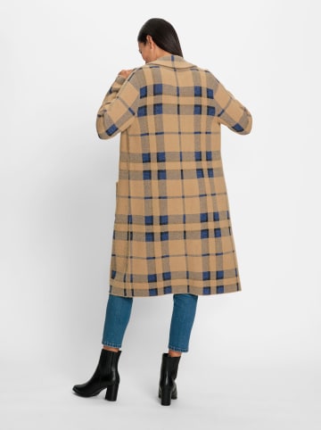 Heine Strickmantel in camel-royalblau-kariert