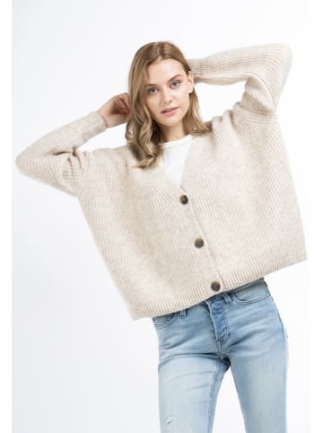 DreiMaster Damen Oversized Strickjacke in Hellbeige Melange