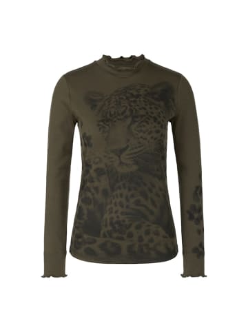 MARC CAIN Shirt aus Baumwoll-Ripp mit Leo in Grün