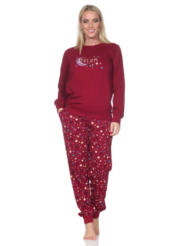 NORMANN Schlafanzug Pyjama langarm Bündchen Sterne in beere