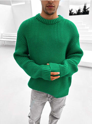 Megaman Unisex Oversize Rippstrickpullover | Schwarz | S in Grün