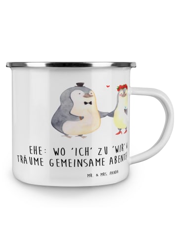 Mr. & Mrs. Panda Camping Emaille Tasse Hochzeitsfeier Abenteuer ... in Weiß