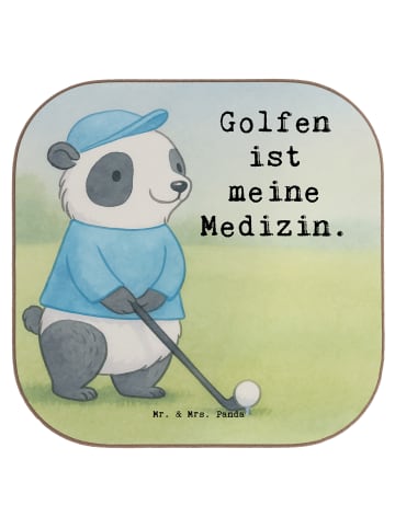 Mr. & Mrs. Panda Untersetzer Panda Golfen Design mit Spruch in Weiß