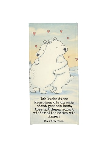 Mr. & Mrs. Panda Saunahandtuch Eisbär Umarmen Design mit Spruch in Gelb Pastell