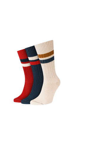 von Jungfeld Gerippte Crew Socken in Hellbeige / Dunkelblau / Dunkelrot in mehrfarbig