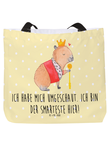 Mr. & Mrs. Panda Strandtasche Capybara König mit Spruch in Gelb Pastell