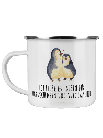 Mr. & Mrs. Panda Camping Emaille Tasse Pinguine Einschlafen mit ... in Weiß