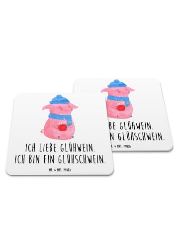 Mr. & Mrs. Panda Untersetzer Set Schwein Glühwein mit Spruch in Weiß
