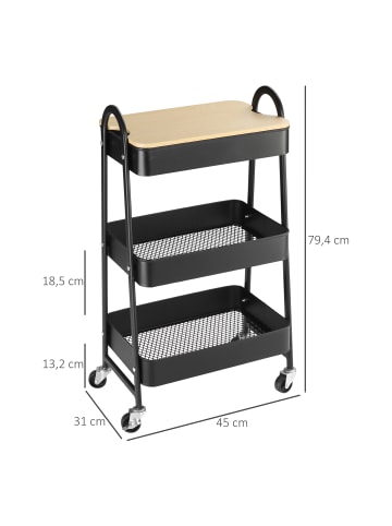 HOMCOM Küchenwagen-45L x 31B x 79,4H cm-Schwarz