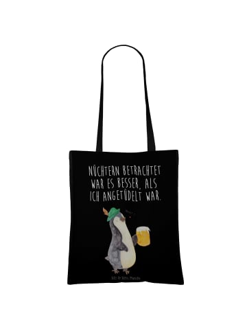 Mr. & Mrs. Panda Tragetasche Pinguin Bier mit Spruch in Schwarz